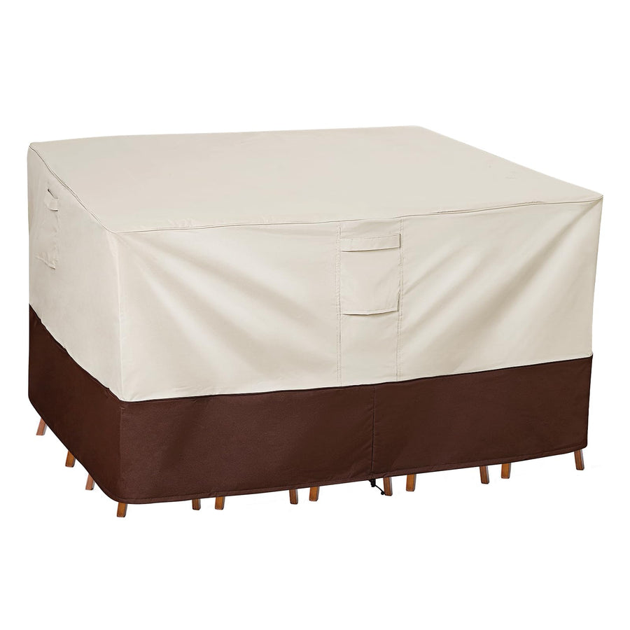 Waterproof Patio Furniture Set Cover, Lawn Patio Furniture Cover with Padded Handles, Patio/Outdoor Table Cover, Patio/Outdoor Dining Square Table Chairs Cover(Medium,Beige & Brown)