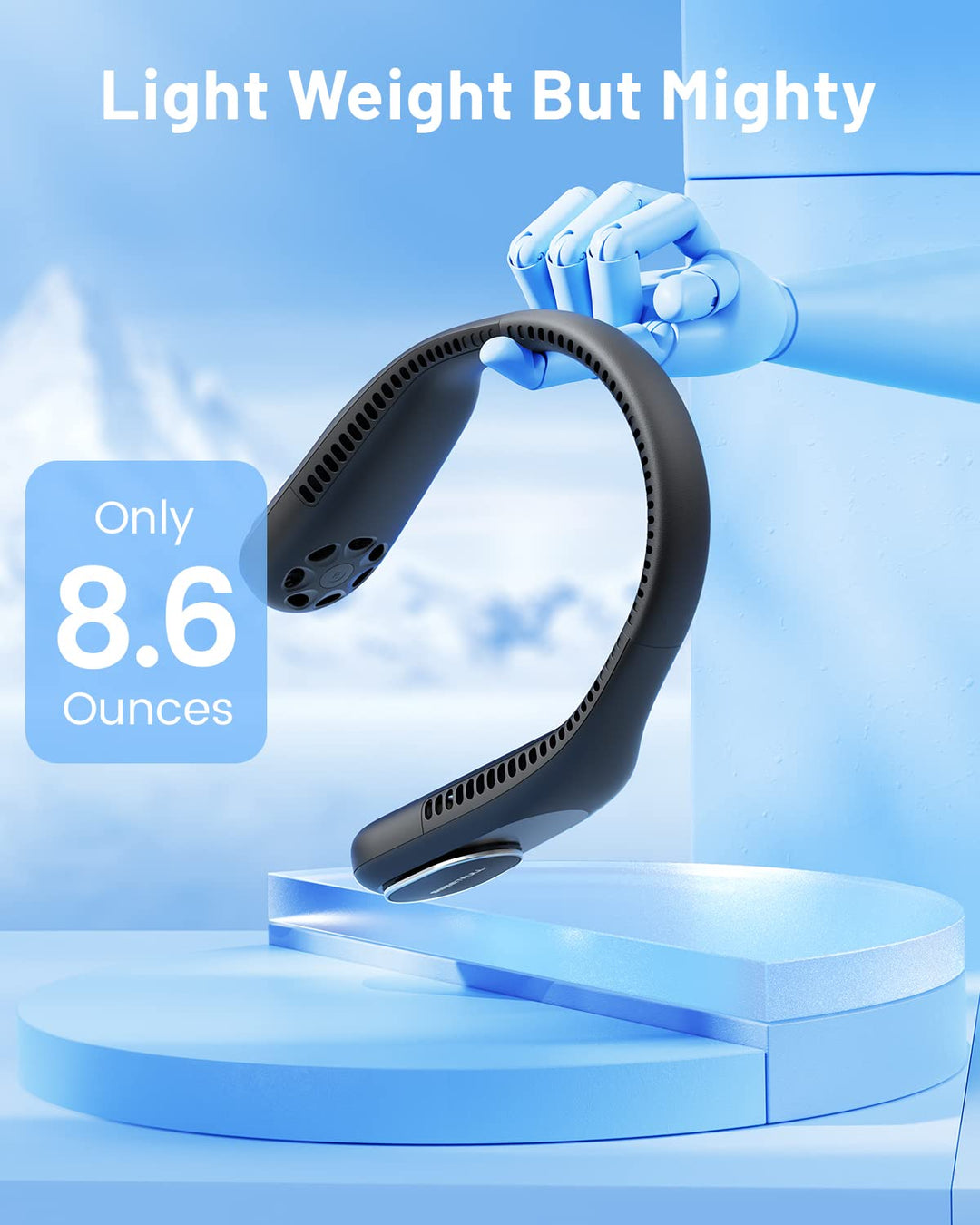 Portable Neck Fan Bladeless Personal Fan 5000mAh Rechargeable Battery Operated Wearable Small Fan, All-Around Cooling Airflow, 3 Speed Neck Cooler for Women Men (Black)