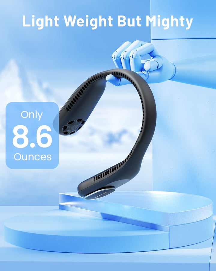 Portable Neck Fan Bladeless Personal Fan 5000mAh Rechargeable Battery Operated Wearable Small Fan, All-Around Cooling Airflow, 3 Speed Neck Cooler for Women Men (Black)