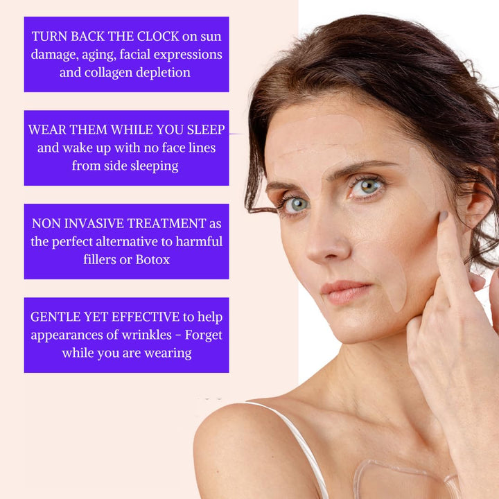 Face & Forehead Wrinkle Patches - Anti Wrinkle Facial Patches to Smooth Eye, Mouth, Forehead Wrinkles - Non-Silicone Face Tape for Fine Wrinkles between Eyes & Face - Patches (30 day supply)