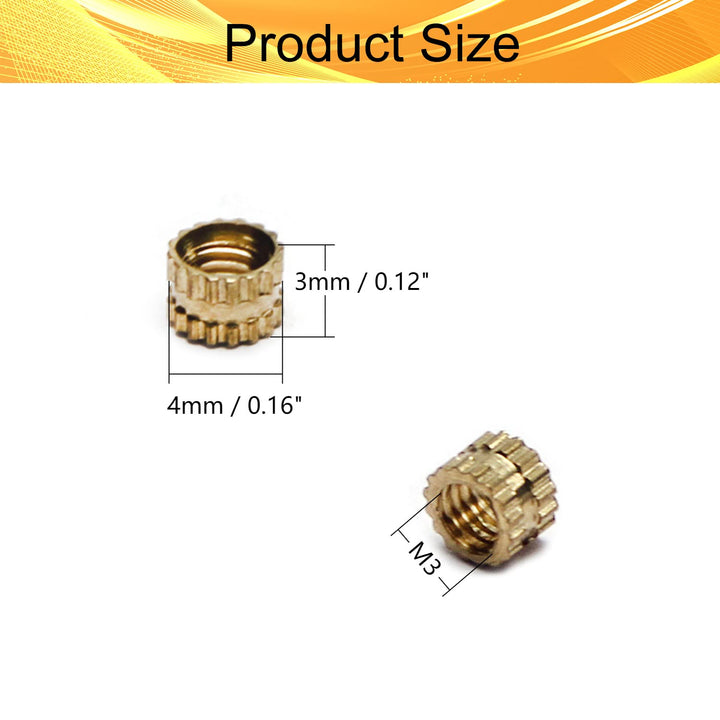 3D Printing Brass Nuts,500Pcs M3x3mm H x 4mm OD Knurled Insert Threaded Insert Nuts Female Brass Embedment Nut Heat Set Insert Nut for Printing 3D Printer Automotive Plastic Shell