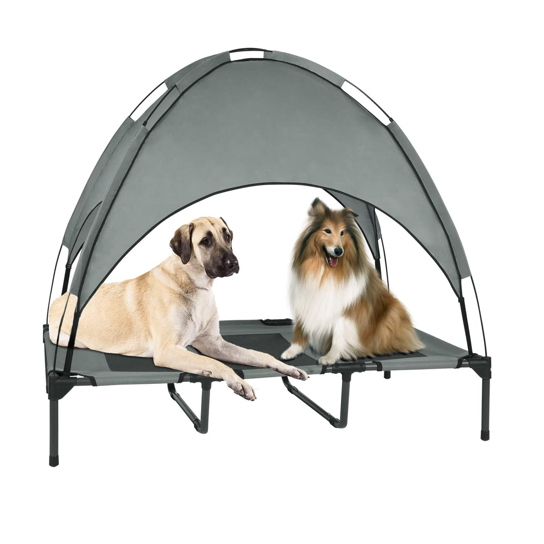 Outdoor Elevated Dog Bed with Removable Canopy, 48 XLarge Cooling Raised Pet Cot for Outdoor Camping, Waterproof Canopy, Durable Oxford Fabric, Portable Pet Bed (Large Gray)