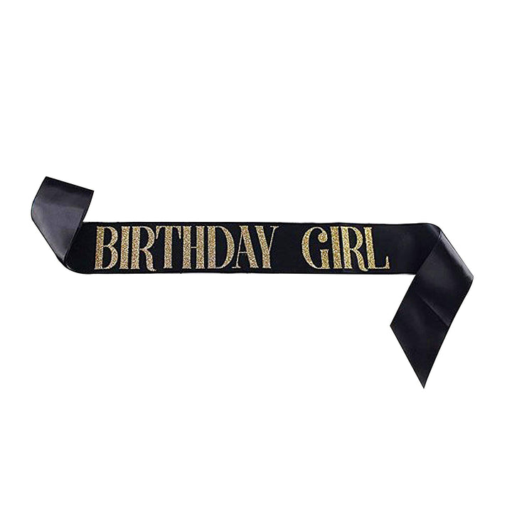 Birthday Sash for Girls Black Satin Birthday Girl Sash with Gold Glitter Lettering Party Favors, Supplies and Decorations