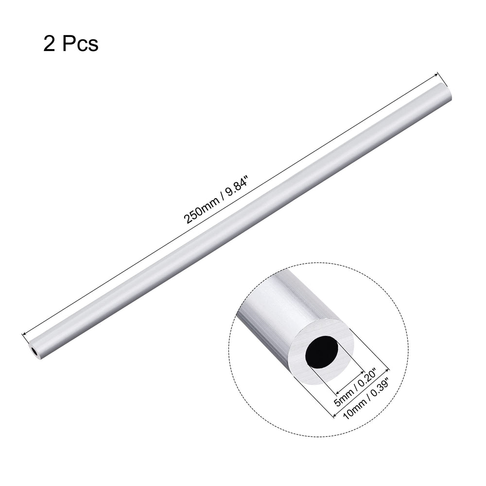 6063 Aluminum Round Tube 10mm OD 5mm Inner Dia 250mm Length Pipe Tubing 2 Pcs