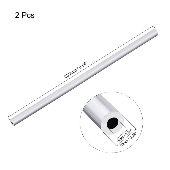6063 Aluminum Round Tube 10mm OD 5mm Inner Dia 250mm Length Pipe Tubing 2 Pcs