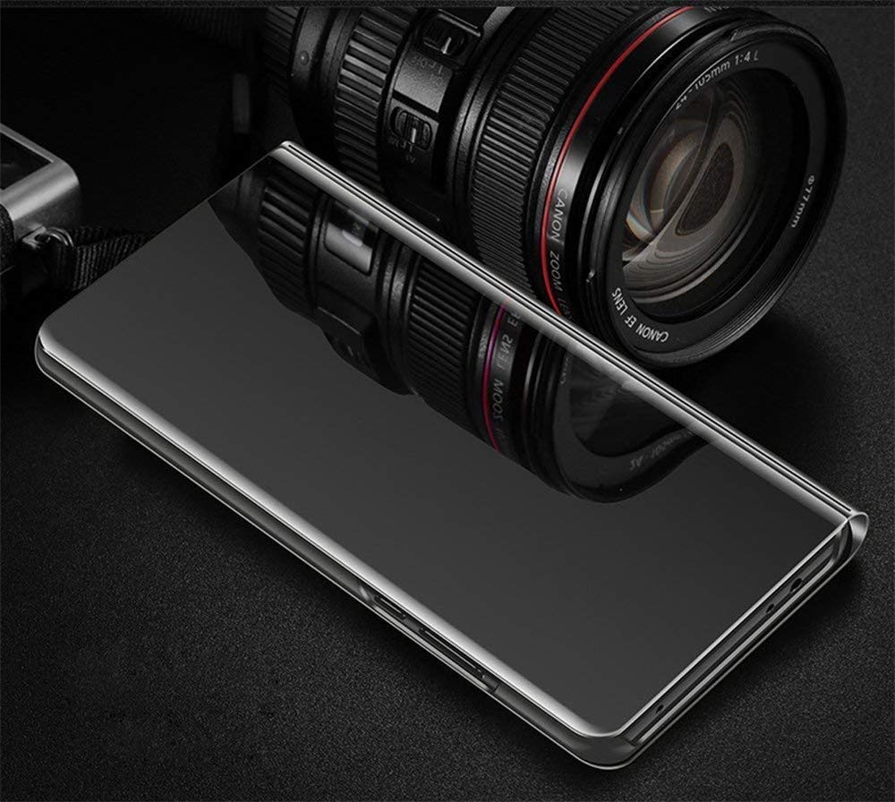 Compatible with Galaxy S22 Ultra Case Slim Mirror Design Clear View Flip Bookstyle Ultra Slim Protecter Shell with Kickstand Protective Cover for Samsung Galaxy S22 Ultra Mirror PU Black