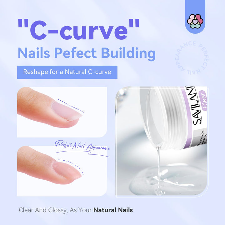 Saviland Builder Nail Gel Kit - 2pcs 30g Clear & Nudes Nail Extension Gel Set Nail Strengthen Nail Art Manicure Set with 100PCS Nail Forms and Acrylic Nail Brush for Beginners