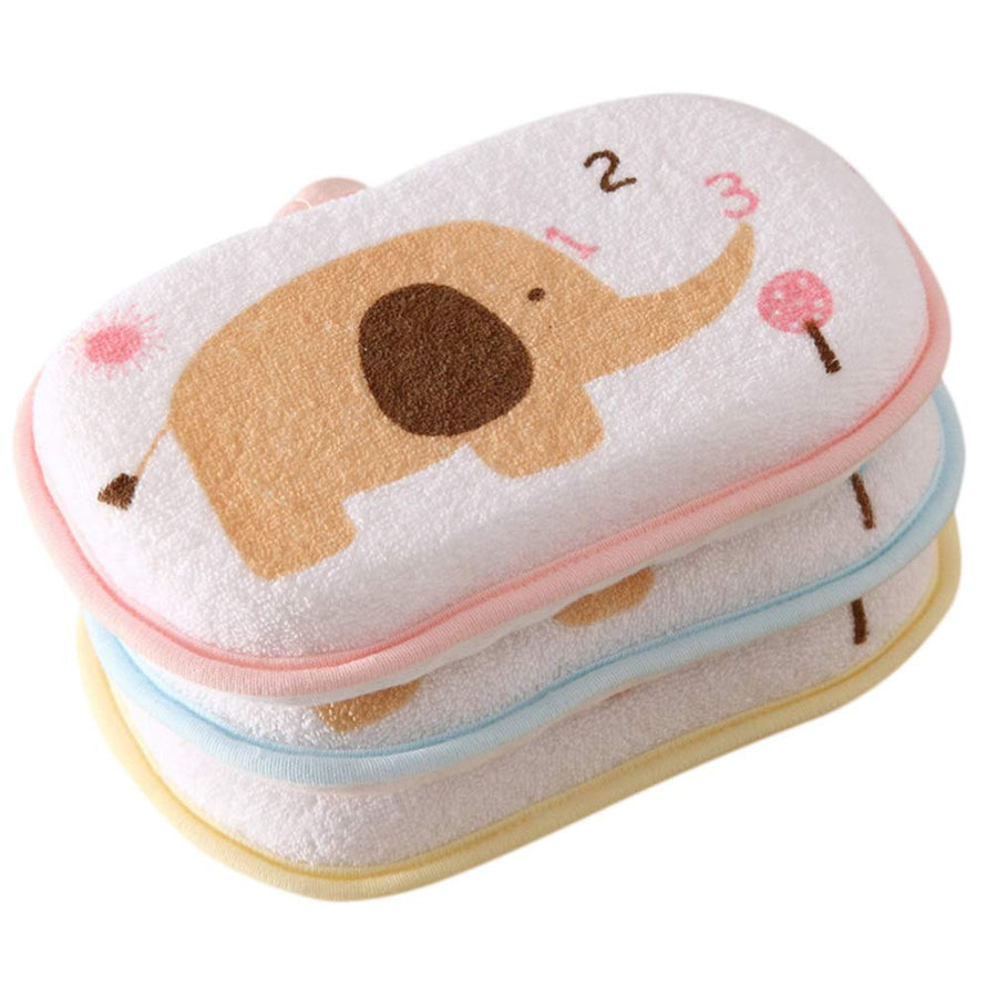 3PCS Baby Bath Sponge Cartoon Elephant Soft Cotton Scrubber Bath Brush Rubbing Towel for Toddler Infant (Mixed Color)