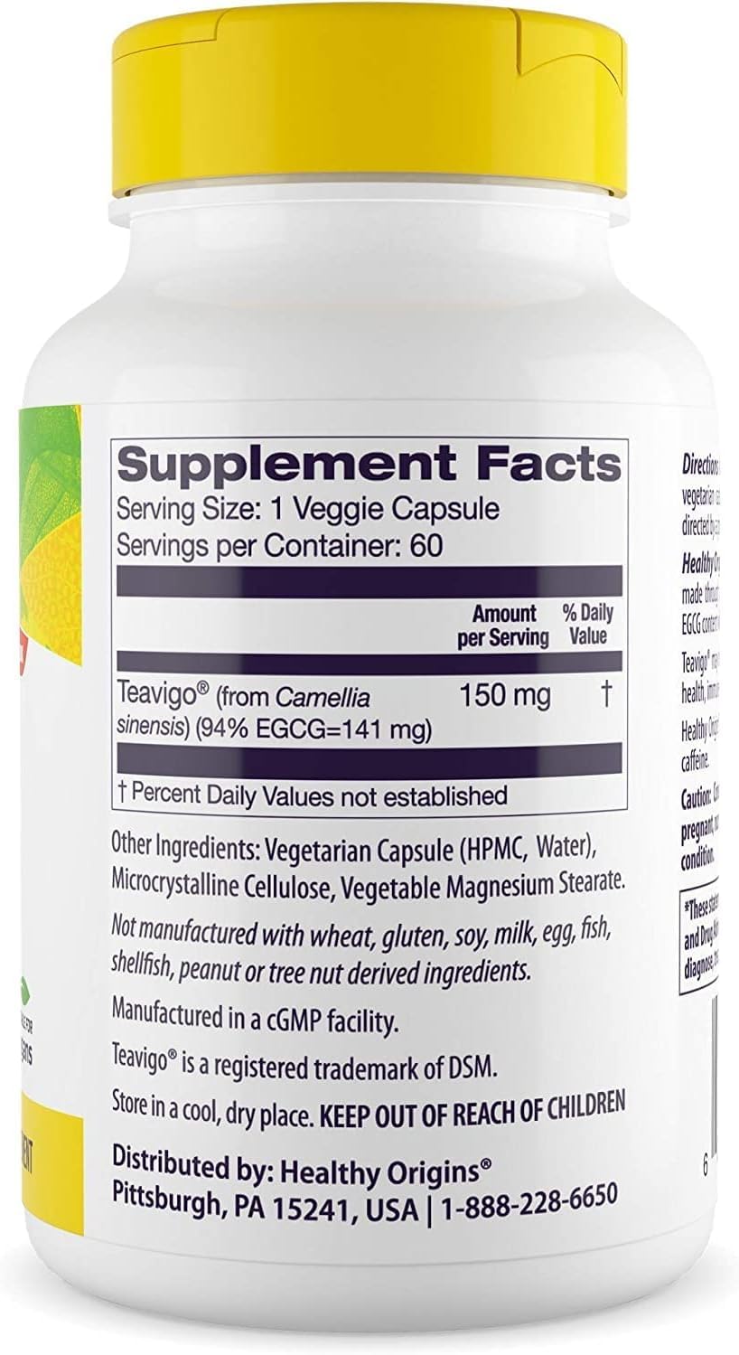 Teavigo 150 mg (94% Egcg, Green Tea Extract, Non-GMO, Gluten Free, Antoixidant), 60 Veggie Caps