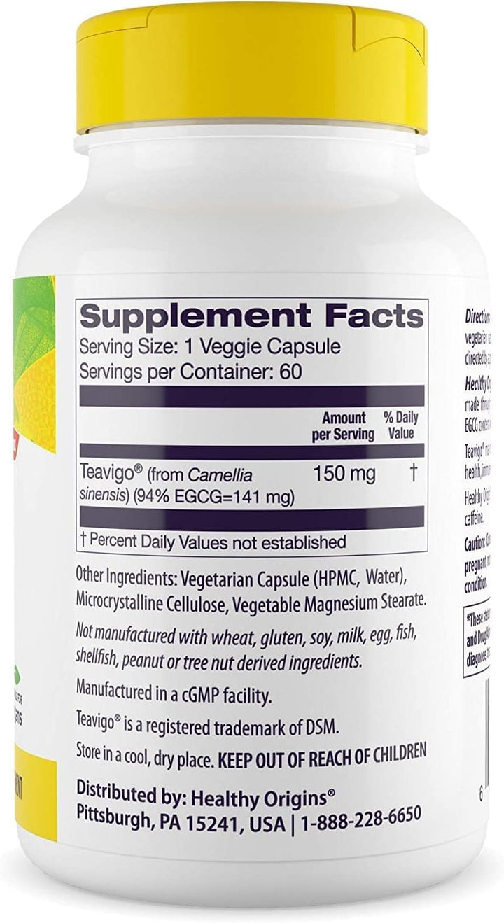 Teavigo 150 mg (94% Egcg, Green Tea Extract, Non-GMO, Gluten Free, Antoixidant), 60 Veggie Caps