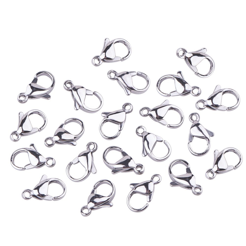 100pcs Lobster Claw Clasps Grade A 304 Stainless Steel Jewelry Lobster Clasp Fastener Hook Clasps for Necklaces Bracelet Jewelry Making 12x7mm