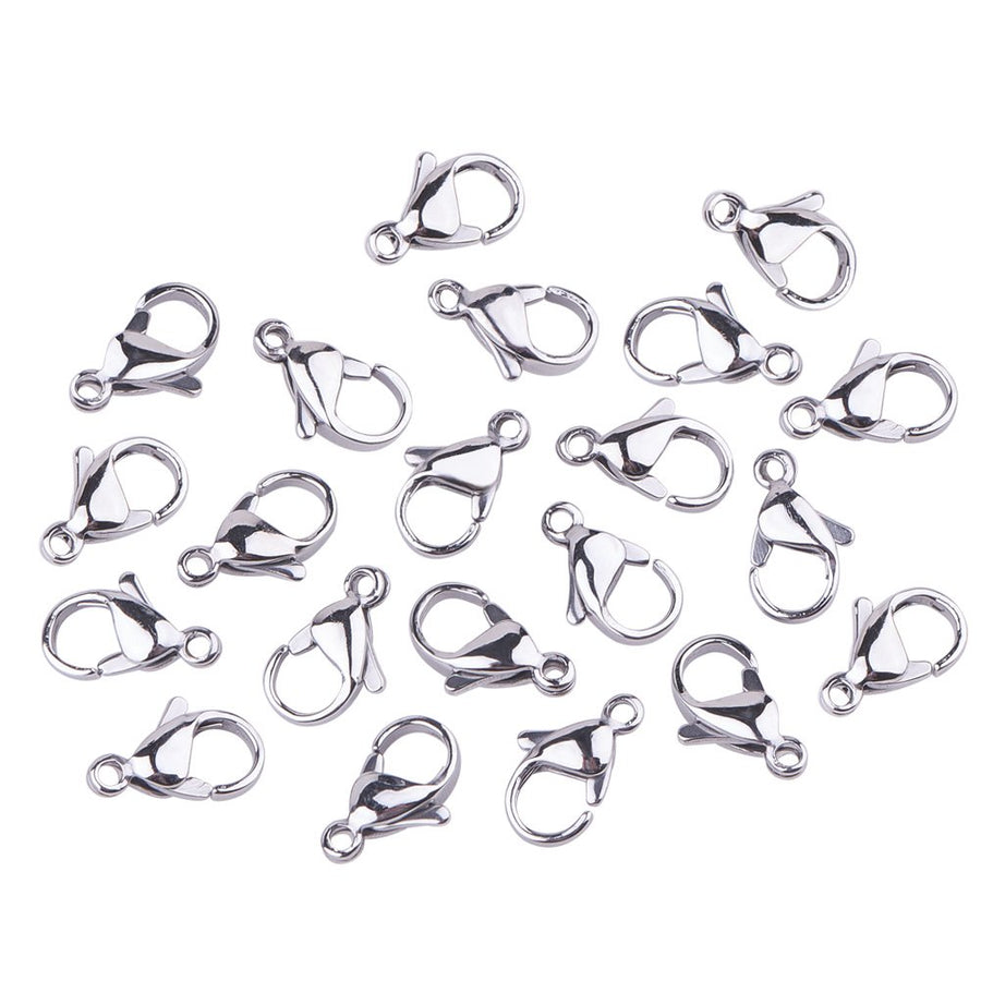 100pcs Lobster Claw Clasps Grade A 304 Stainless Steel Jewelry Lobster Clasp Fastener Hook Clasps for Necklaces Bracelet Jewelry Making 12x7mm
