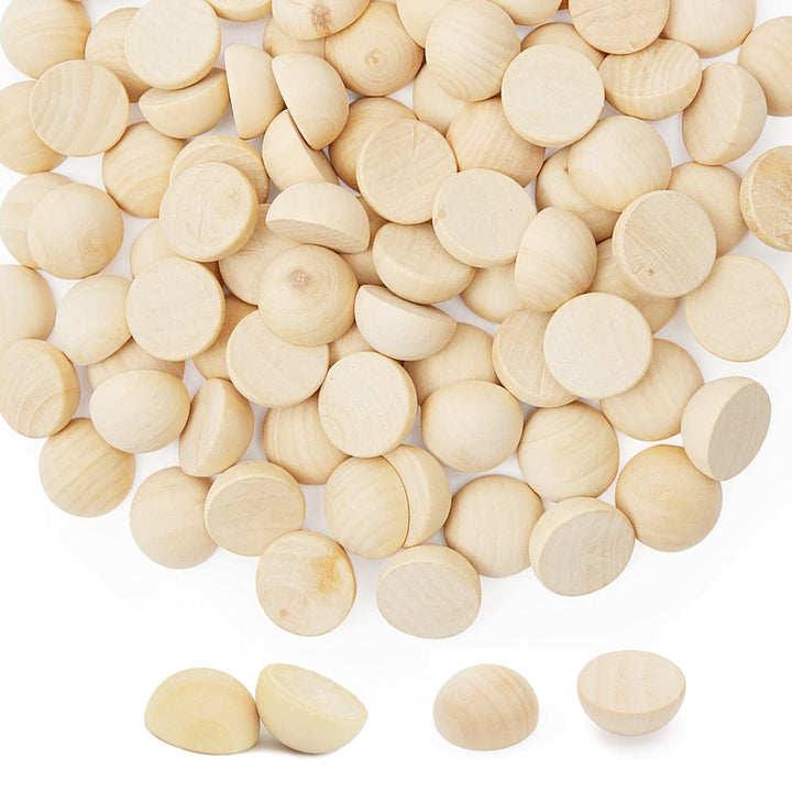 200pcs Mini Half Wooden Beads, 12mm Unfinished Round Split Wood Balls for Craft Paint, 1/2 inch Diameters Natural Half Sphere Ornaments