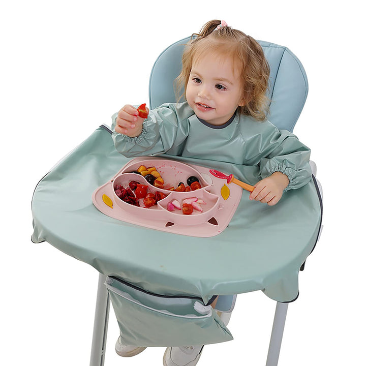 Baby Weaning Bibs anti-dirty Highchair Waterproof Long Sleeved Bib Set Stain Odor Resistance Play Smock Apron 6-36 Months (Sleeved Green)