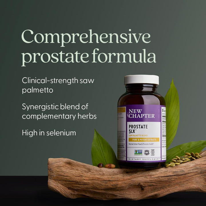 Prostate Supplement - Prostate 5LX™ with Clinical Strength Saw Palmetto + Fermented Selenium for Men’s Wellness - 180 ct Vegetarian Capsule