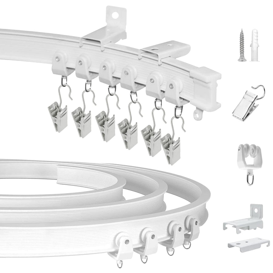 Ceiling Curtain Track, Curved Flexible Bendable Curtain Rail System, 20Ft Ceiling or Wall Mount Heavy Duty Sliding Room Divider Ceiling Track for Curtains, RV, Hospital White