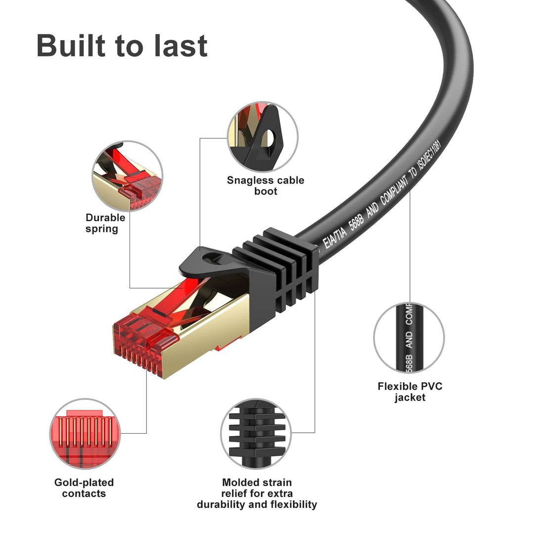 Cat6 Outdoor Ethernet Cable 150ft,Outdoor Shielded Grounded UV Resistant Waterproof Buried-able Network Cord Compatible for Ca6/Cat5/Cat5e,for Game,Router,LAN,TV