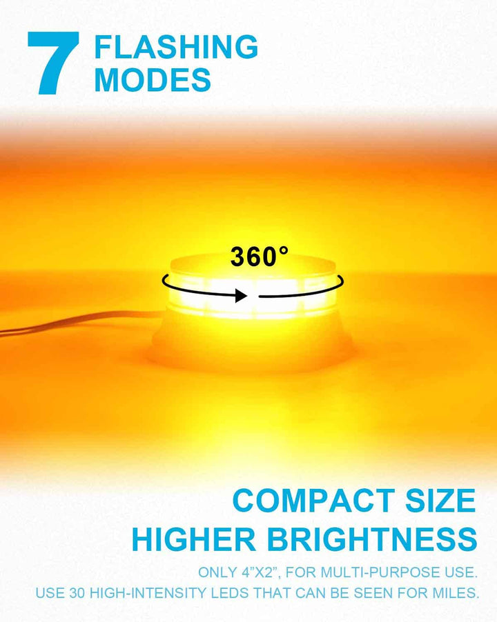 Amber Beacon Light 4.2Inch, Flashing Safety Warning Lights Permanent Mount, LED Emergency Strobe Lights for Vehicles, Caution Hazard Lights for Truck Tractor Golf Carts Snow Plow Postal