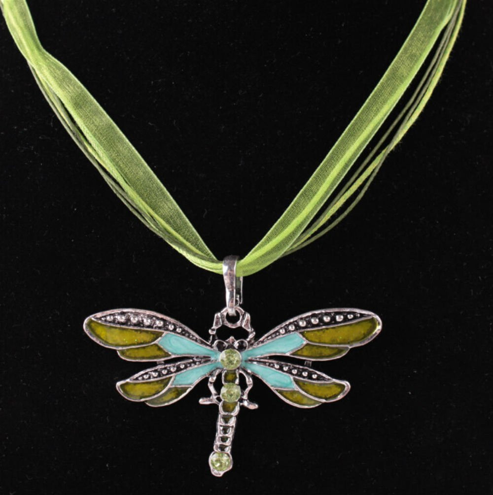 Fashion Creative Bohemian Jewelry Ethnic Multi-layer Chain Colorful Enamel Dragonfly Pendant NecklaceGreen