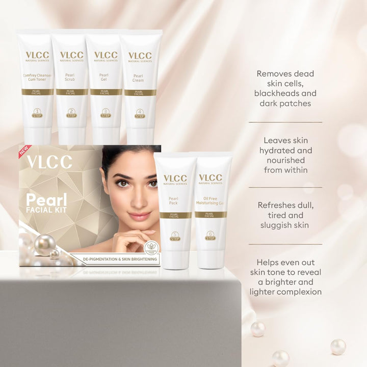 Pearl Facial Kit - 60g | Luminous and Radiant Skin | At Home Facial with Pearl Extracts, Sandalwood, Turmeric & Aloe Vera | Tan Removal Facial Kit.