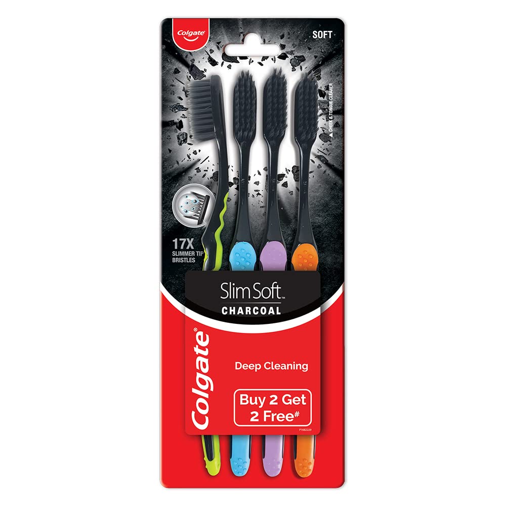 Charcoal Gentle Deep Cleaning manual Toothbrush for adults - 4 Pieces (Slim Soft)