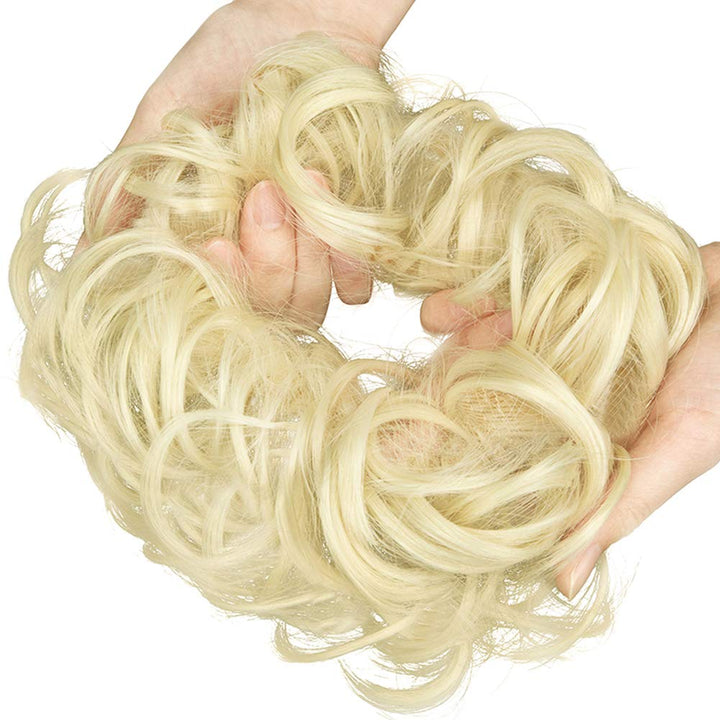 Hair Bun Extensions Wavy Curly Messy Donut Chignons Hair Piece Wig Hairpiece Bleach Blonde