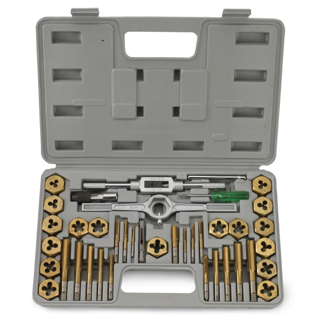 00911A SAE Tap and Die Set, Titanium-Coated Alloy Steel Taps and Dies, Large Threading-Tool Kit with Storage Case, 40-Piece Set