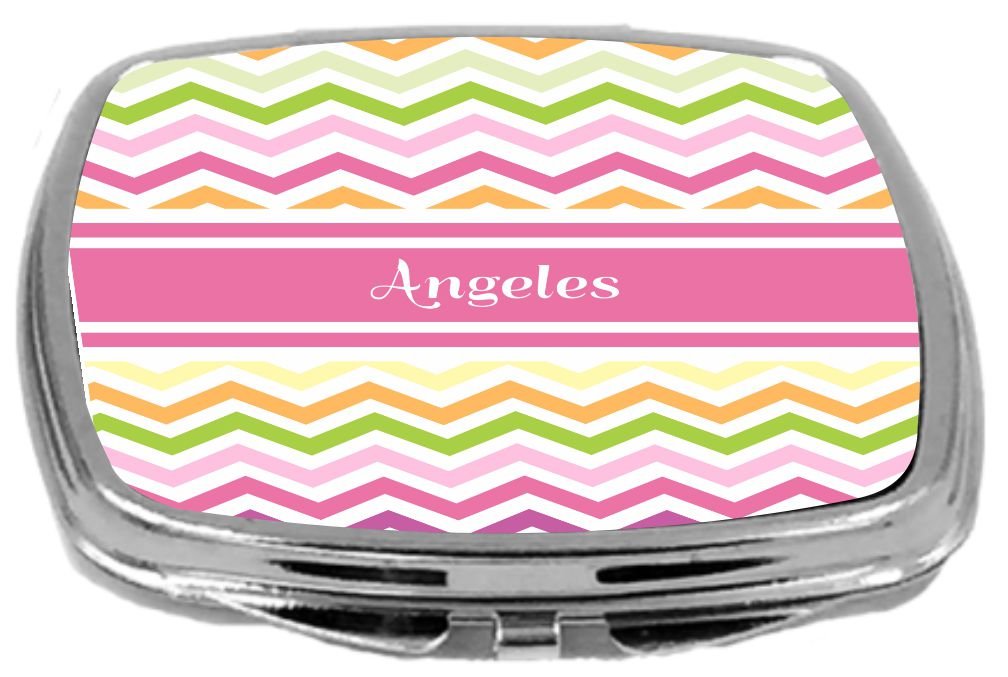 Rikki Knight Pink Chevron Name Design Compact Mirror, Angeles, 3 Ounce