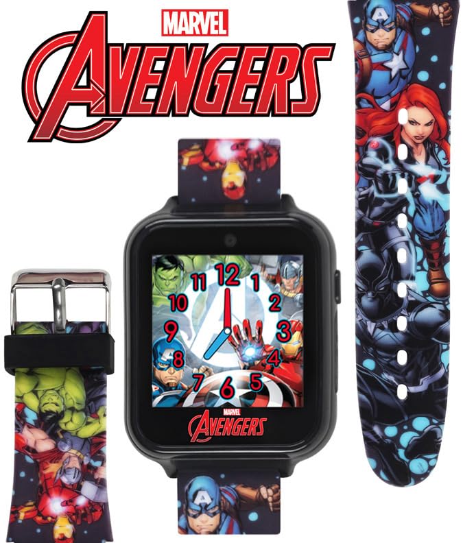 Accutime Kids Avengers Black Educational Touchscreen Smart Watch Toy for Girls, Boys, Toddlers - Selfie Cam, Learning Games, Alarm, Calculator, Pedometer and more (Model: AVG4597AZ)