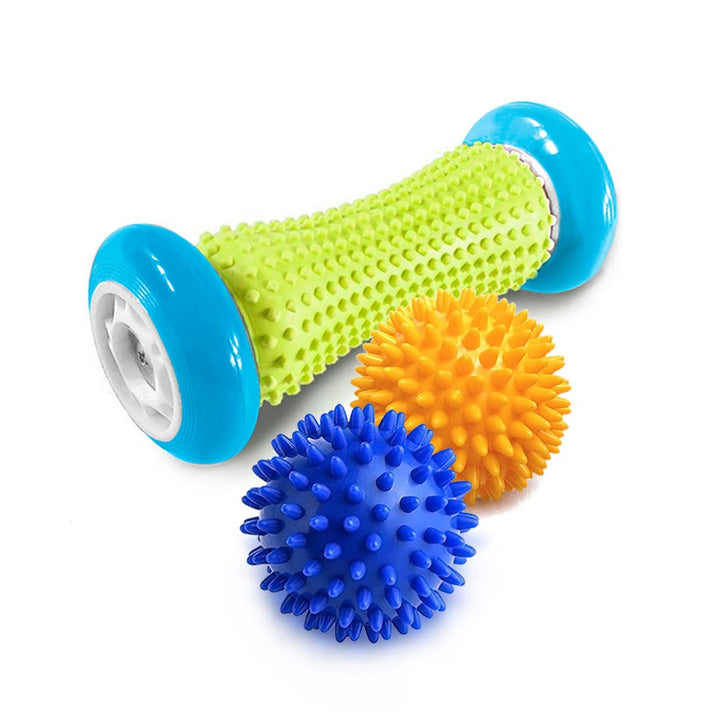 Foot Massage Roller Spiky Ball Foot Pain Relief Massager Relieve Plantar Fasciitis and Heel Foot Arch Pain and Relax Shoulder Foot Back Leg Hand, Included 1 Roller & 2 Spiky Balls (Light Blue)