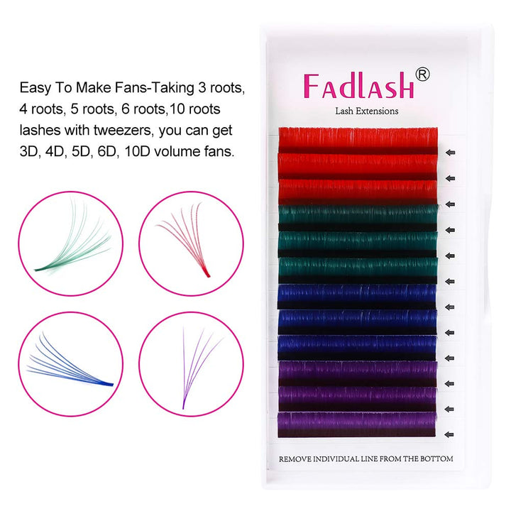 Volume Lashes D Curl 0.07 15mm Easy Fan Lash Extensions Blue Purple Green Red Colored Volume Eyelash Extensions Professional Flare Lashes Knot Free (0.07-D, 15mm)