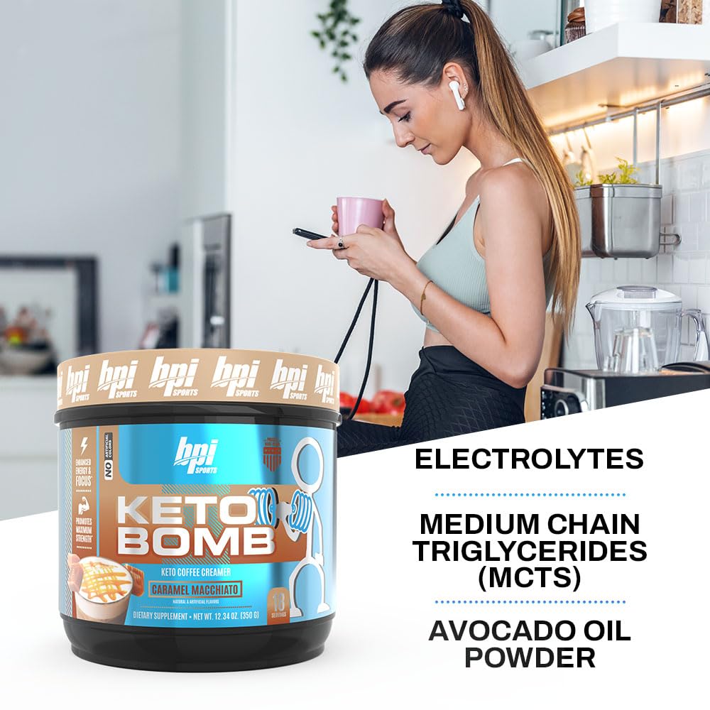 Keto Bomb Coffee Creamer - Supports Energy and Hydration - MCT and Electrolytes - with Calcium - Caramel Macchiato, 18 Servings