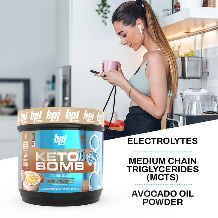 Keto Bomb Coffee Creamer - Supports Energy and Hydration - MCT and Electrolytes - with Calcium - Caramel Macchiato, 18 Servings