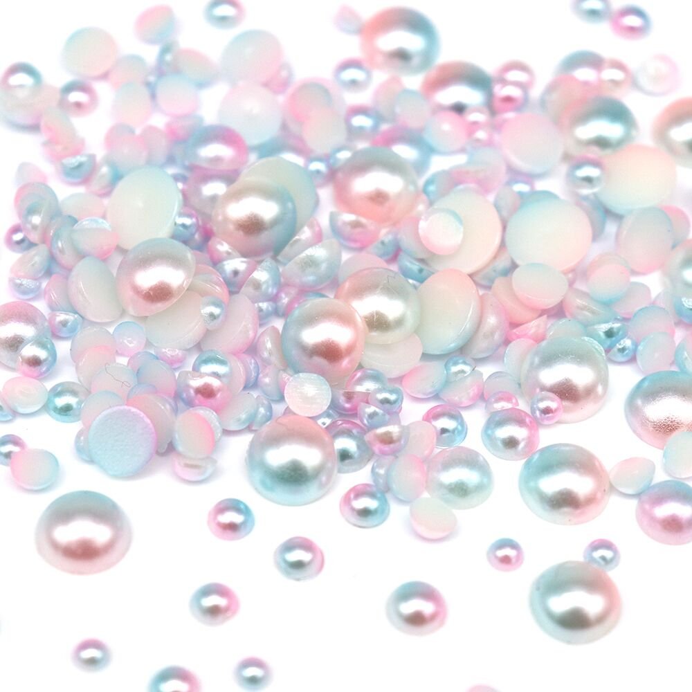 1100pcs Abs Gradient Imitation Pearls Half Round Pearls Assorted Mixed Sizes 3/4/5/6/8mm Flatback Pearl Beads DIY Material (Style 1)
