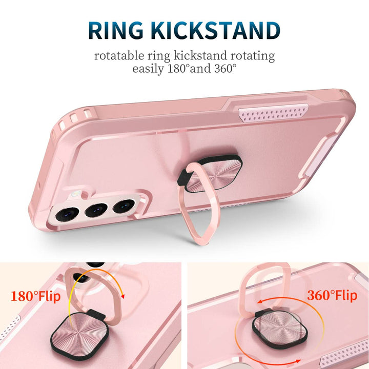 for Samsung Galaxy S22 Plus Case Heavy Duty Full Body Shockproof Kickstand with 360°Ring Holder Support Car Mount Hybrid Bumper Silicone Hard Back Cover for Samsung S22 Plus 6.7 Rose Gold