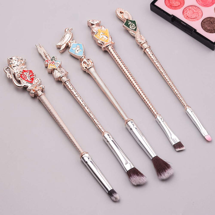 Magic Wand Makeup Brushes Set - 5pcs Wizard Wand Makeup Brushes Foundation Blending Blush Eyeshadow Face Lip Powder Brush Beauty Tools (New-Rose Gold)