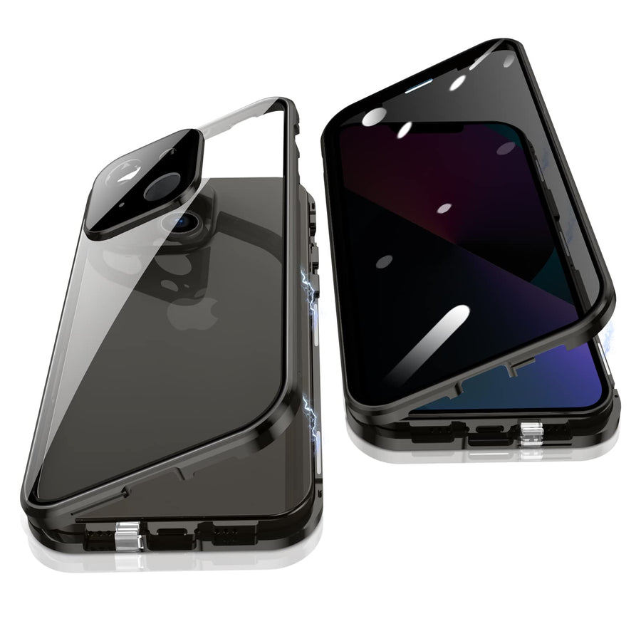 Anti Peeping Case for iPhone 13 (6.1), 360 Degree Front and Back Privacy Tempered Glass Cover, Anti SPY Screen, Anti Peep Magnetic Adsorption Metal Bumper for iPhone 13 (Black)