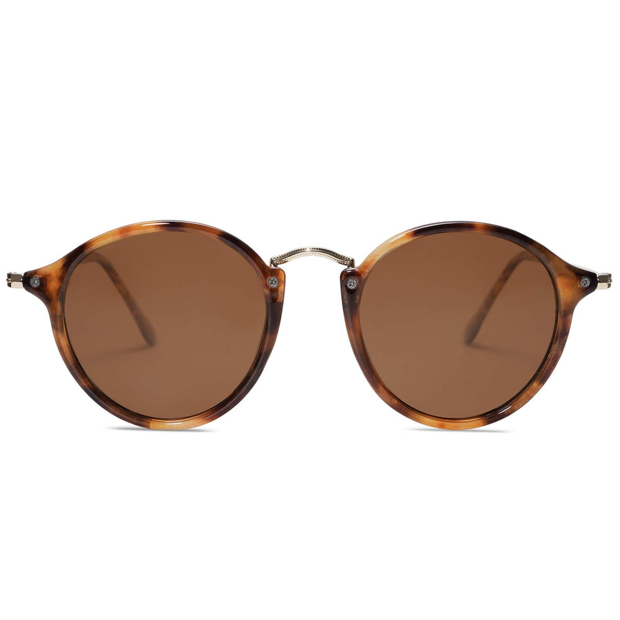 Round Polarized Sunglasses for Women Men Classic Vintage Retro Style SJ2148 with Tortoise Frame/Brown Lens