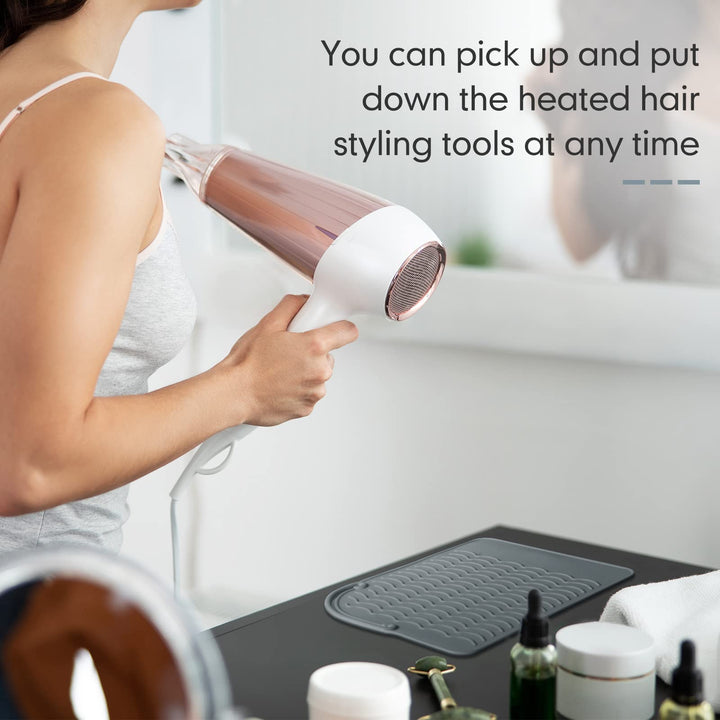Heat Resistant Straightener Pad 3 Pcs 8.6 x 6.2 Inch Travel Silicone Heat Resistant Mat Heat Mat for Curling Iron Straightener Holder Flat Iron Mat for Hot Hair Dryer Salon Tools (Gray)