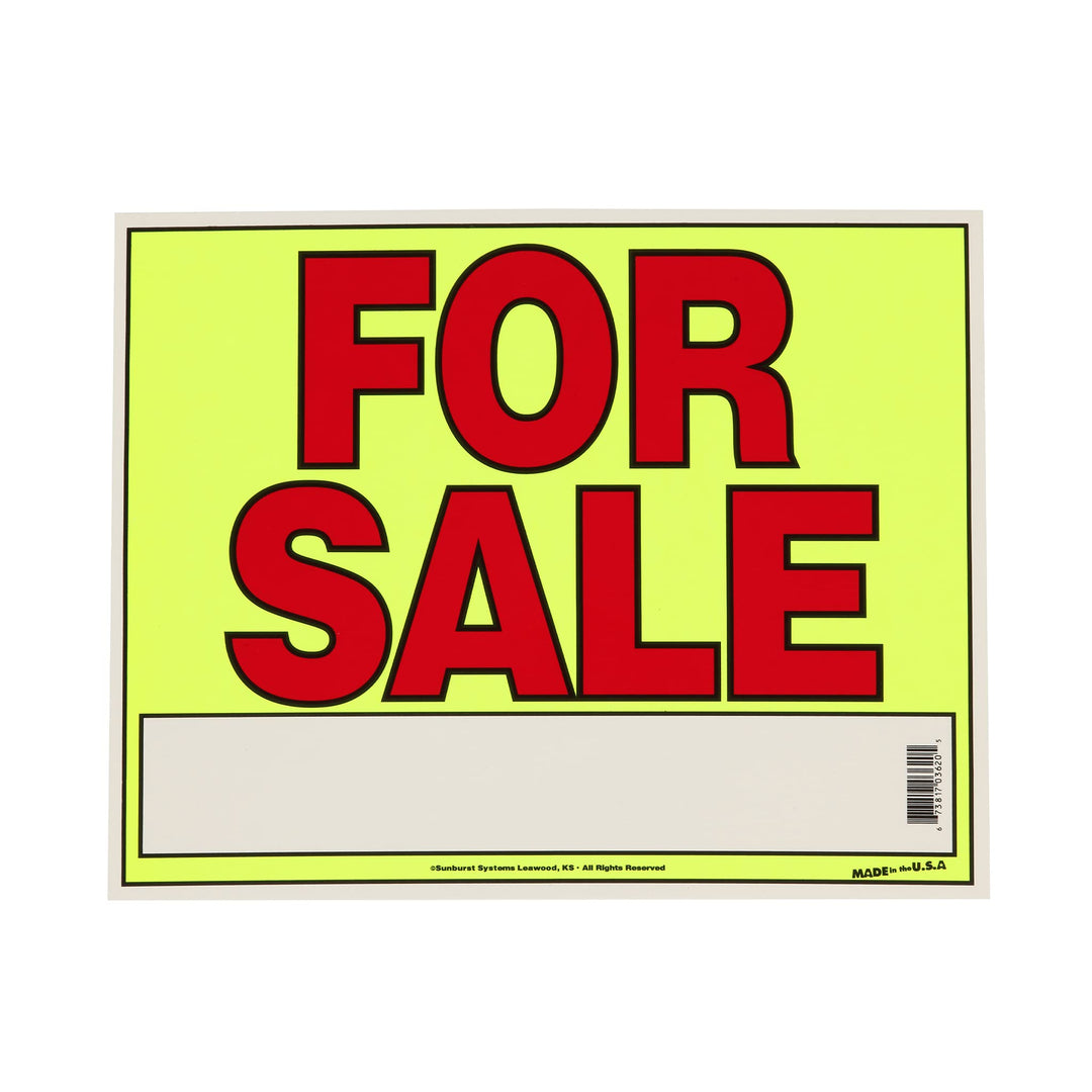 For Sale Sign for Cars, Trucks, Garage Sales, Business Sales 11H x 14W, Red-Yellow-Black