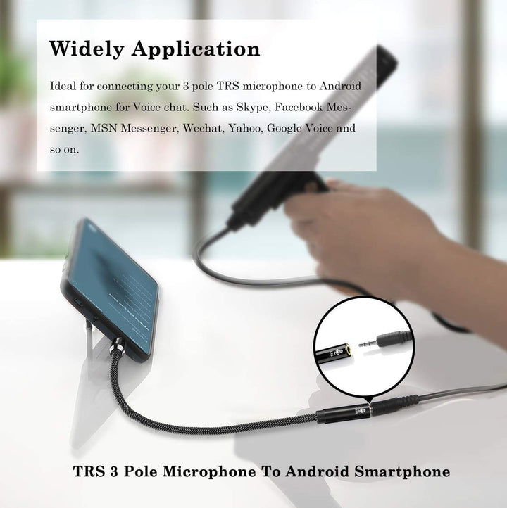 DC4 3.5mm TRS to TRRS Adapter Cable, Microphone Audio Adapter, TRS Female to TRRS Male Converter for Smartphone, PS4, Tablet, Laptop