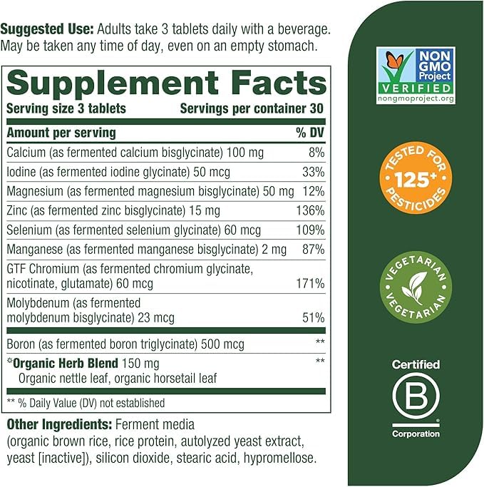 Balanced Minerals - Calcium, Fermented Magnesium Glycinate, Zinc, Selenium, GTF Chromium, Molybdenum, Nettle Leaf, Horsetail Leaf - Made Without 9 Food Allergens - 90 Tablets (30 Servings)
