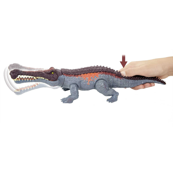 Jurassic World Massive Biters Sarcosuchus Larger-Species Dinosaur Action Figure, Tail-Activated Strike & Chomp Action