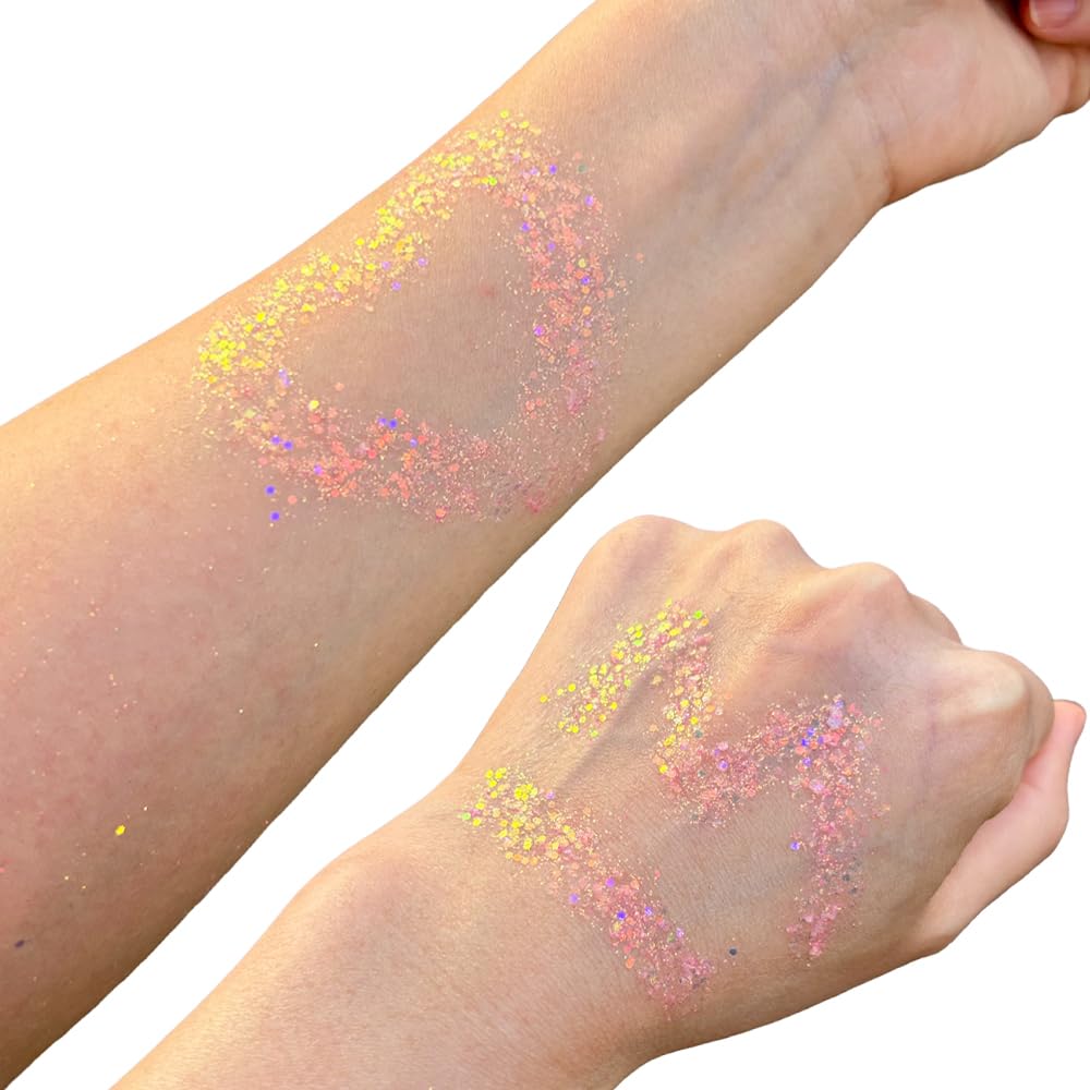 Pink Body Glitter Stick, Singer Concert Outfit Face Glitter Makeup, Festival Rave Pride Accessories, Hair Glitter Gel for Kids Women, Sparkling Mermaid Sequin Chunky Glitter Face Paint, 0.56oz