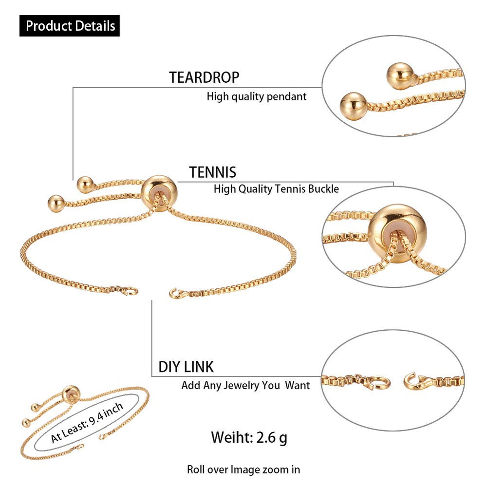 10pcs Adjustable Slider Bracelet Slider Extender Chains Friendship Bracelets with Round Charms for Jewelry Making DIY 9 Inches(240mm) G