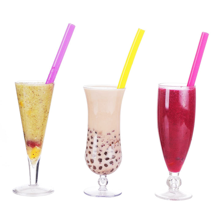 Reusable Boba Smoothie Straws, 10” Long Extra Wide Fat Silicone Straws for Drinking Bubble Tea, Set of 6 with Cleaning Brush