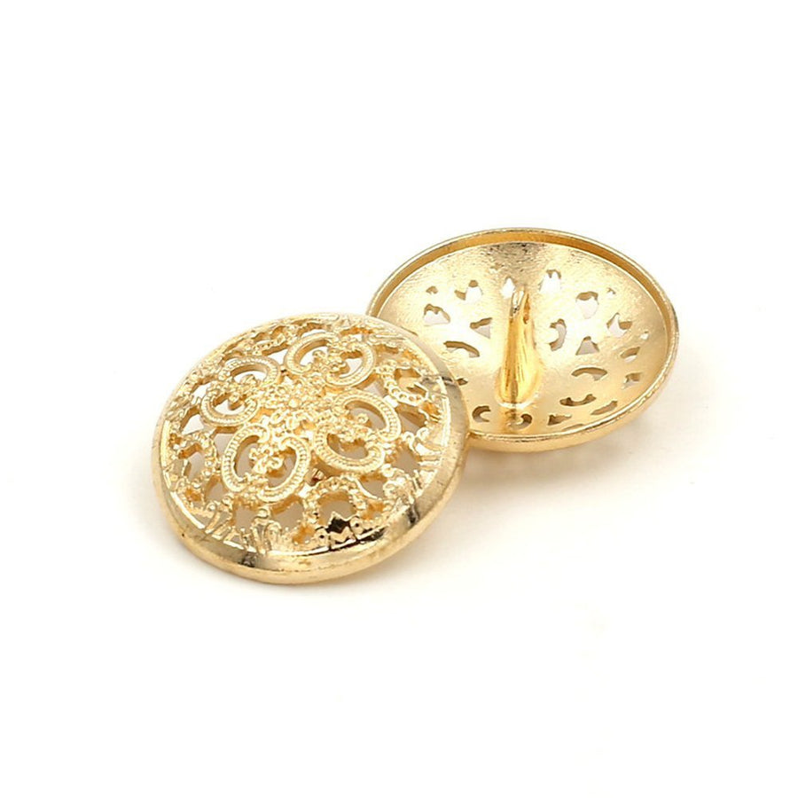 10PCS Clothes Button - Retro Hollow Sewing Button Shank Round Shaped Metal Button Set for Men Women Blazer, Coat, Uniform, Shirt, Suit and Jacket (Gold, 15mm)