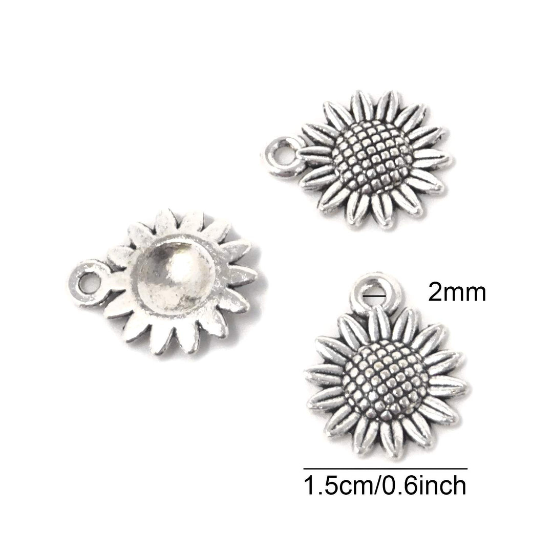 50PCS Vintage Alloy Sunflower Charms Pendant for Jewelry Making or DIY Crafts (Silver)