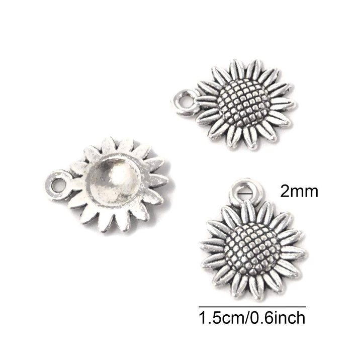 50PCS Vintage Alloy Sunflower Charms Pendant for Jewelry Making or DIY Crafts (Silver)