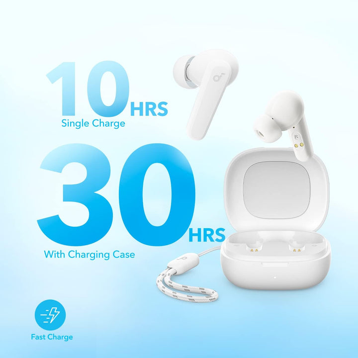 by Anker P20i True Wireless Earbuds, 10mm Drivers with Big Bass, Bluetooth 5.3, 30H Long Playtime, Water-Resistant, 2 Mics for AI Clear Calls, 22 Preset EQs, Customization (White)